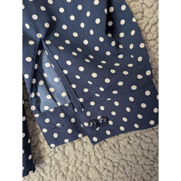 Susan Graver Button Up Top Size 18W Blue White Polka Dot Long Sleeve Tie Front - Picture 7 of 12